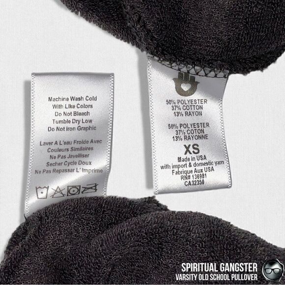 SPIRITUAL GANGSTER VARSITY OLD SCHOOL PULLOVER SWEATSHIRT IN VINTAGE BLACK XS - Picture 11 of 15